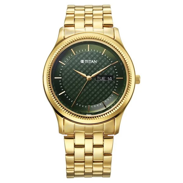 Titan Karishma Quartz Analog with Day and Date Green Dial Stainless Steel Strap Watch For Men