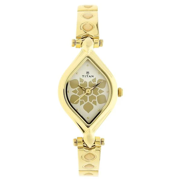 Titan Quartz Analog Champagne Dial Stainless Steel Strap Watch for Women