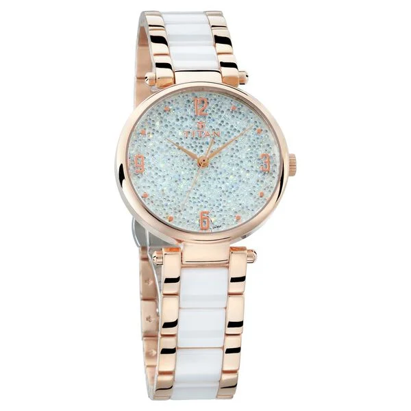 Titan Ceramics White Dial Analog Stainless Steel and Ceramic Strap watch for Women