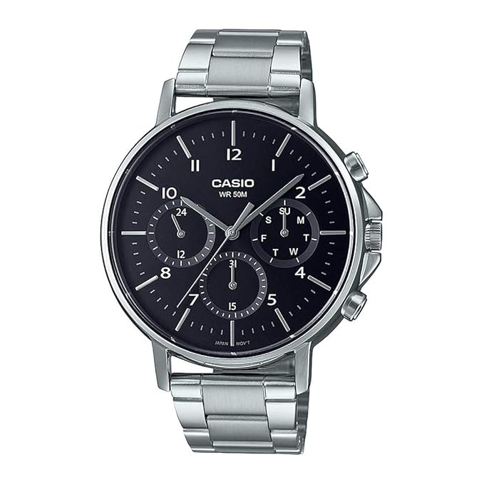 Enticer Black Men's Chronograph Stainless Steel Watch- MTP-E321D-1AVDF