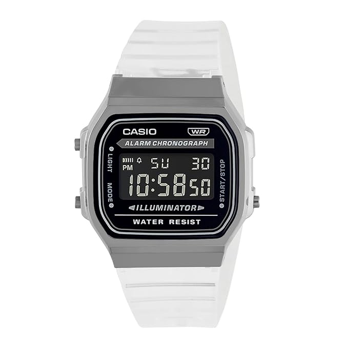 Casio Unisex Vintage A168XES-1BDF Black Digital Dial Transparent Resin Strap