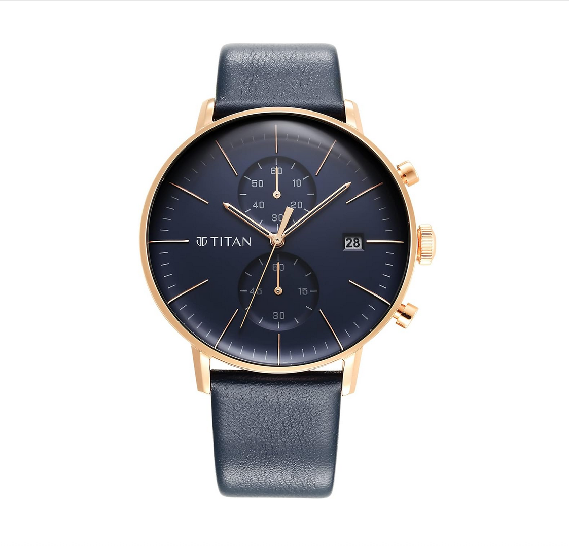 Titan Infinity Display Blue Dial Chronograph Leather Strap watch for Men
