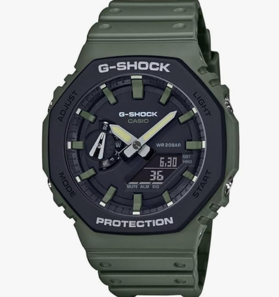 Casio G-Shock GA-2110SU-3ADR Black & Green Analog-Digital Dial Green Resin Strap Men's Watch Shock And 200M Water Resistant