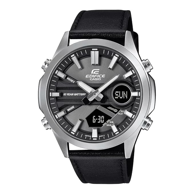 Edifice Analog-Digital Black Dial Men Watch Black Leather Strap EFV-C120L-8ADF