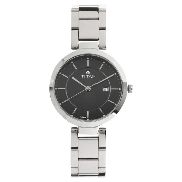 Titan Workwear Black Dial Analog with Day and Date Stainless Steel Strap watch for Women