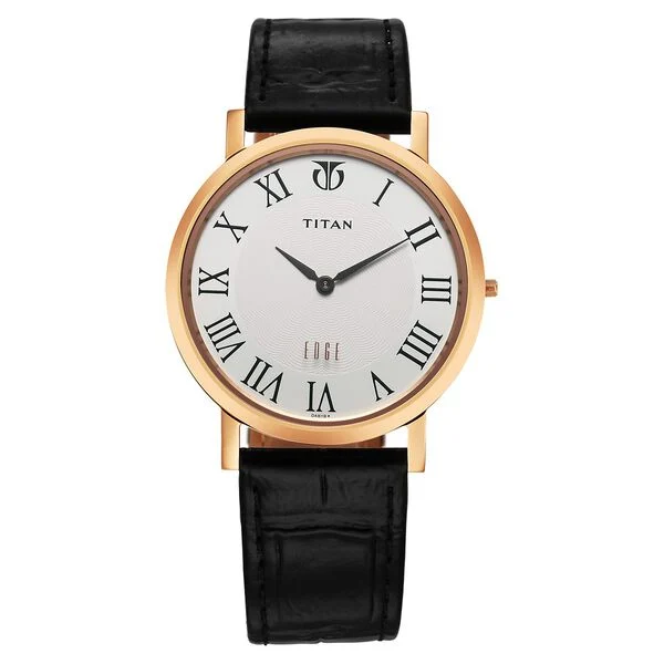 Titan Edge Quartz Analog White Dial Black Leather Strap Watch For Men