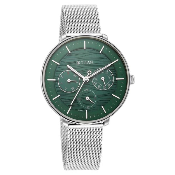 Titan Women's Svelte Black: Multi-Function Watch with Metal Strap