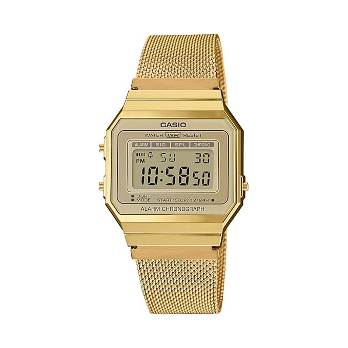Casio Vintage Digital Gold Dial Unisex Watch Gold Metal Strap A700WMG-9ADF